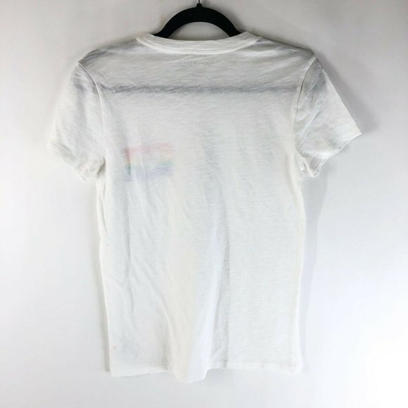 Lucky Brand Womens T Shirt Top Rainbow Flag Heart Short Sleeve White S - Picture 2 of 4